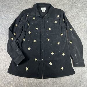 Vintage Quacker Factory Shirt Womens Medium Embroidered Gold Star Button Down